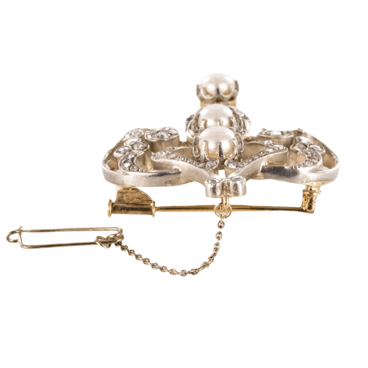 Broche Épingle en or jaune, argent, perles et diamants - Castafiore