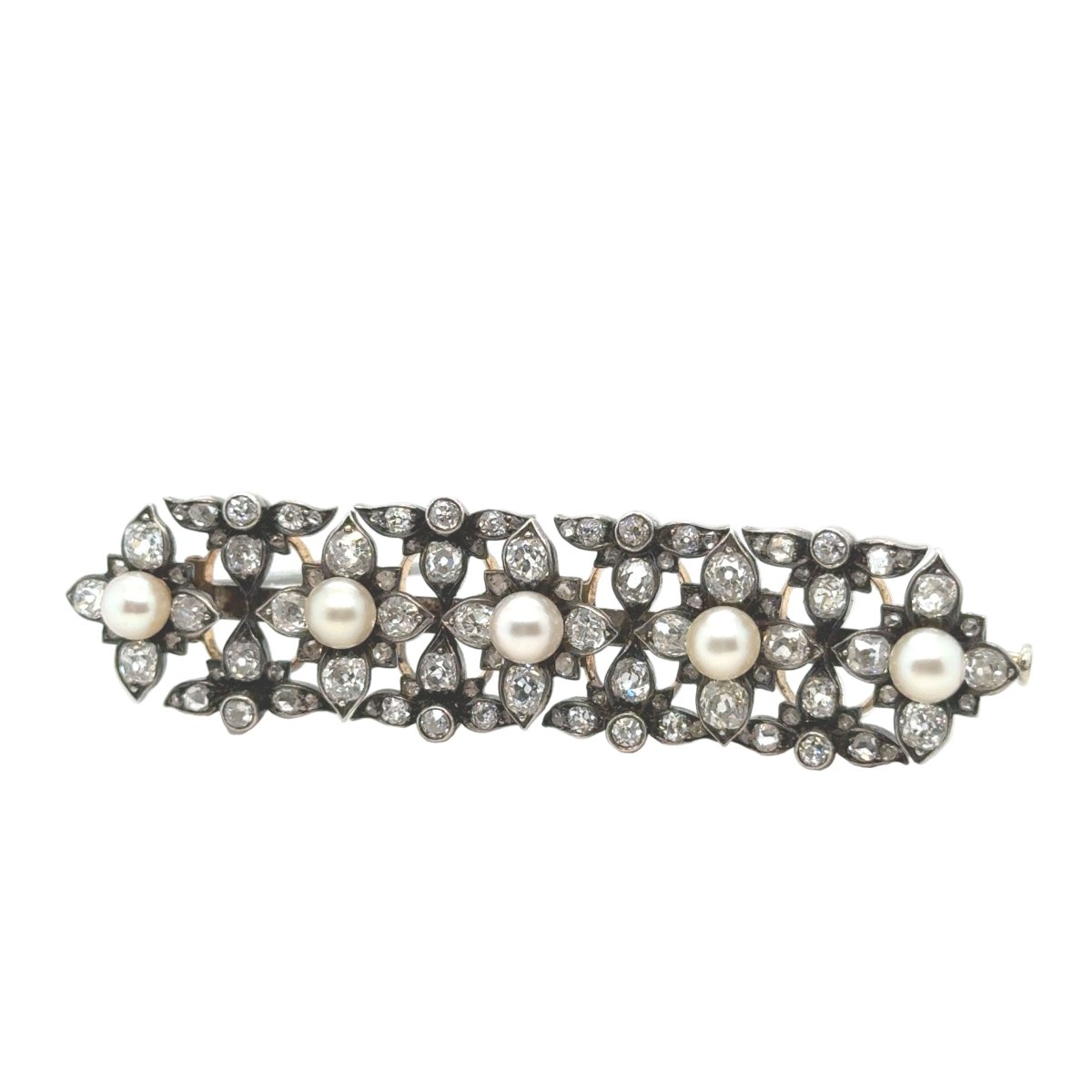 Broche Épingle en or jaune, argent, perles et diamants - Castafiore