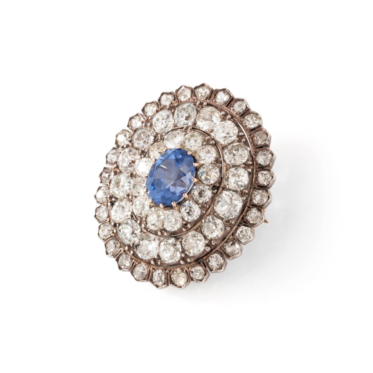 Broche Épingle en or jaune, argent, saphir et diamants - Castafiore