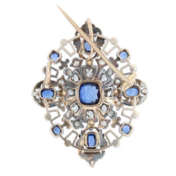 Broche Épingle en or jaune, argent, saphirs et diamants - Castafiore