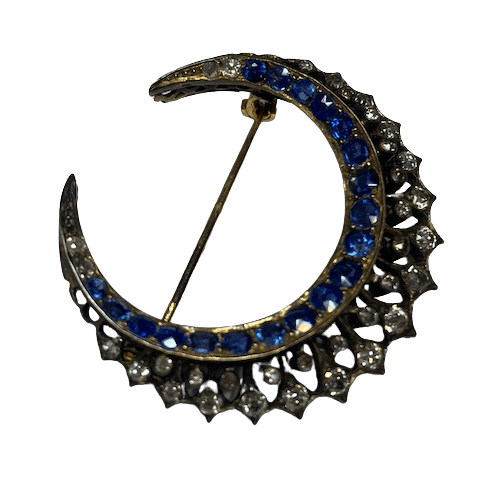Broche Épingle en or jaune, argent, saphirs et diamants - Castafiore