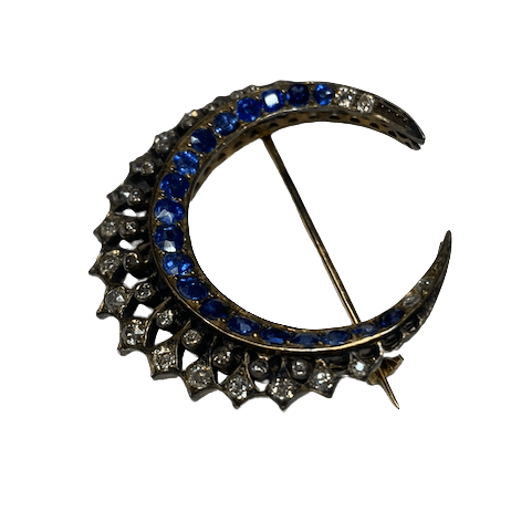 Broche Épingle en or jaune, argent, saphirs et diamants - Castafiore