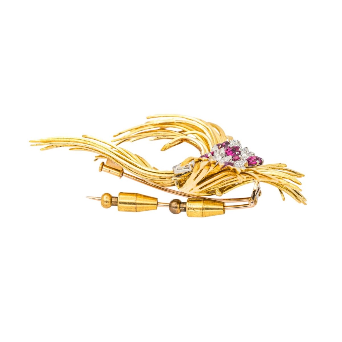 Broche Épingle en or jaune, blanc, or rose, rybis et diamants - Castafiore