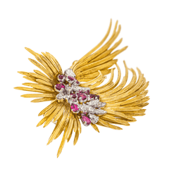 Broche Épingle en or jaune, blanc, or rose, rybis et diamants - Castafiore