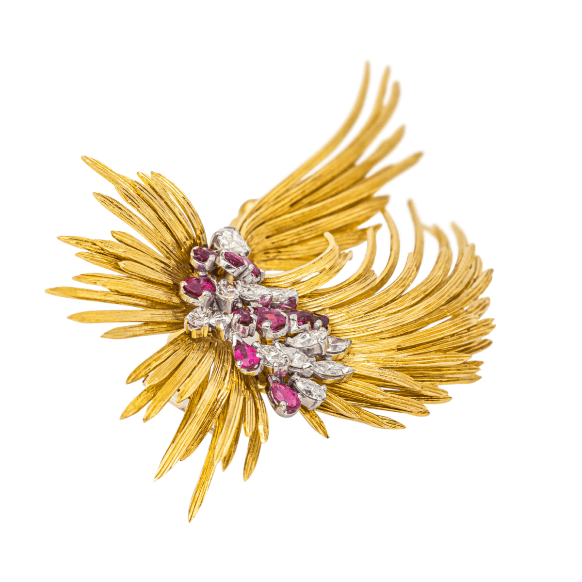 Broche Épingle en or jaune, blanc, or rose, rybis et diamants - Castafiore