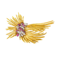Broche Épingle en or jaune, blanc, or rose, rybis et diamants - Castafiore