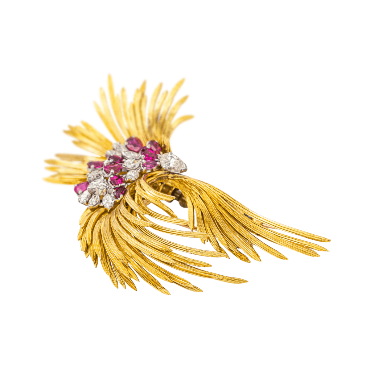 Broche Épingle en or jaune, blanc, or rose, rybis et diamants - Castafiore