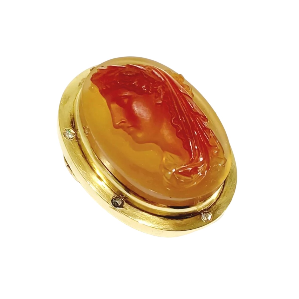 Broche Épingle en or jaune, cornaline et diamants - Castafiore