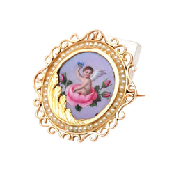 Broche Épingle en or jaune, émail et perles - Castafiore
