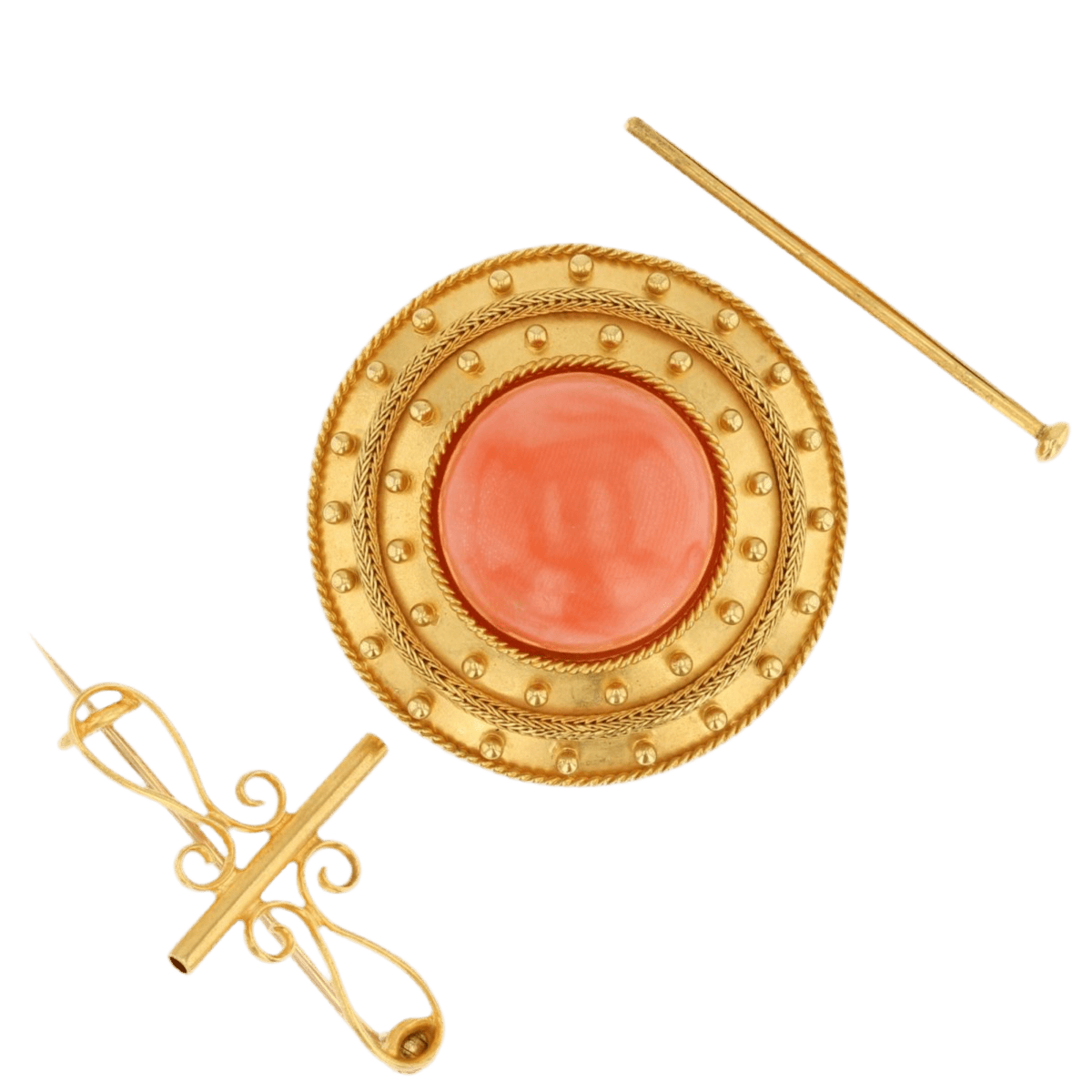 Broche Épingle en or jaune et corail