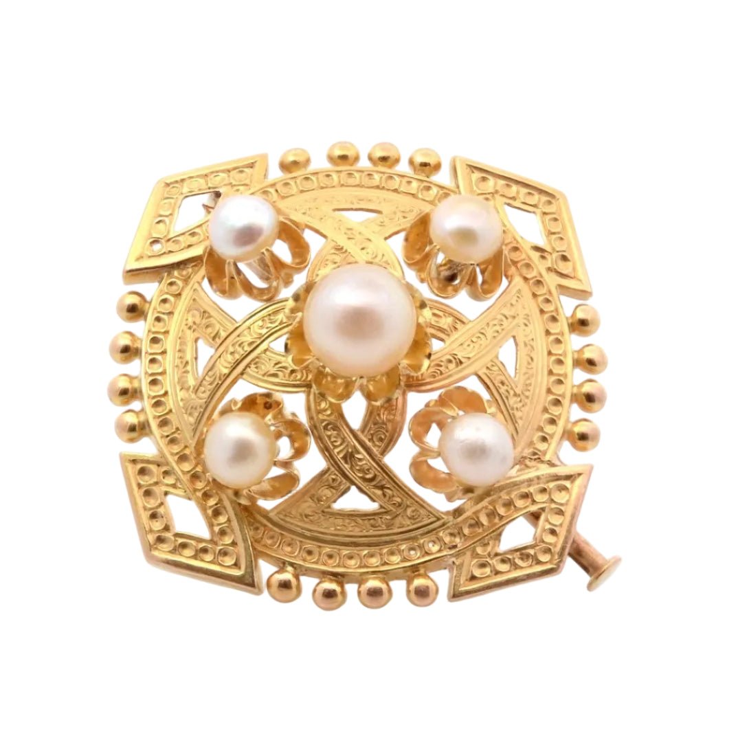 Broche Épingle en or jaune et perles - Castafiore