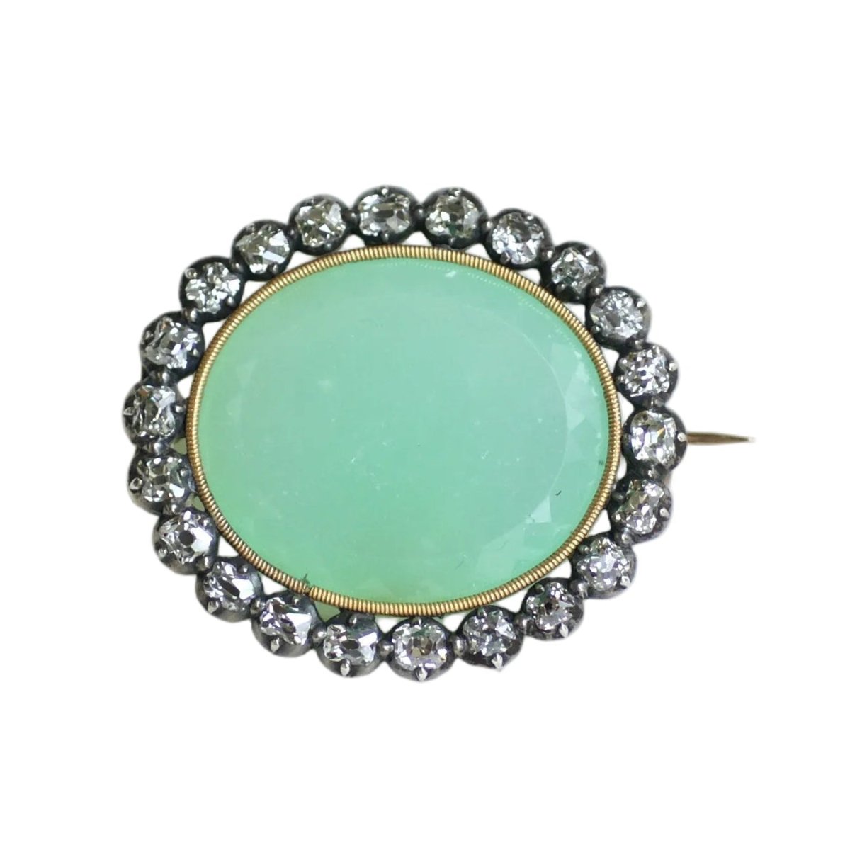 Broche Épingle en or jaune, or rose, argent, chrysoprase et diamants - Castafiore