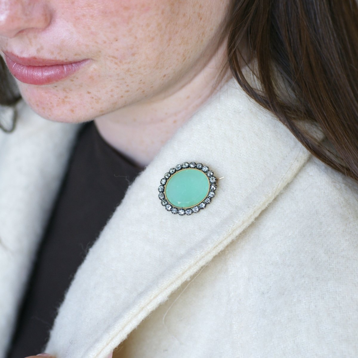 Broche Épingle en or jaune, or rose, argent, chrysoprase et diamants - Castafiore