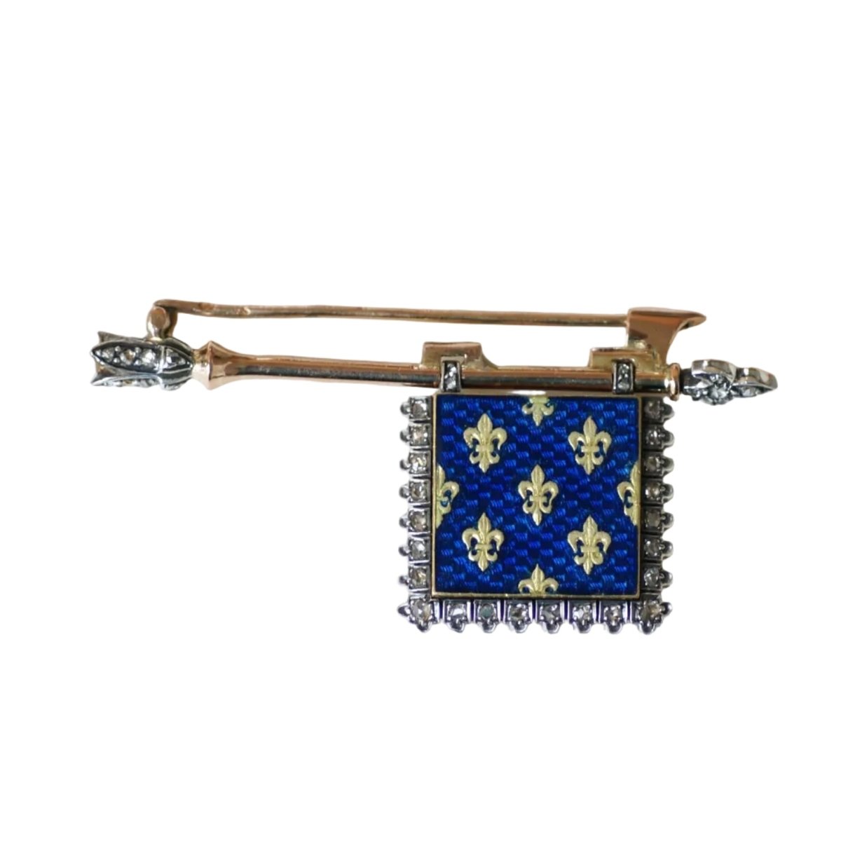 Broche Épingle en or jaune, or rose, argent, émail, perle et diamants - Castafiore