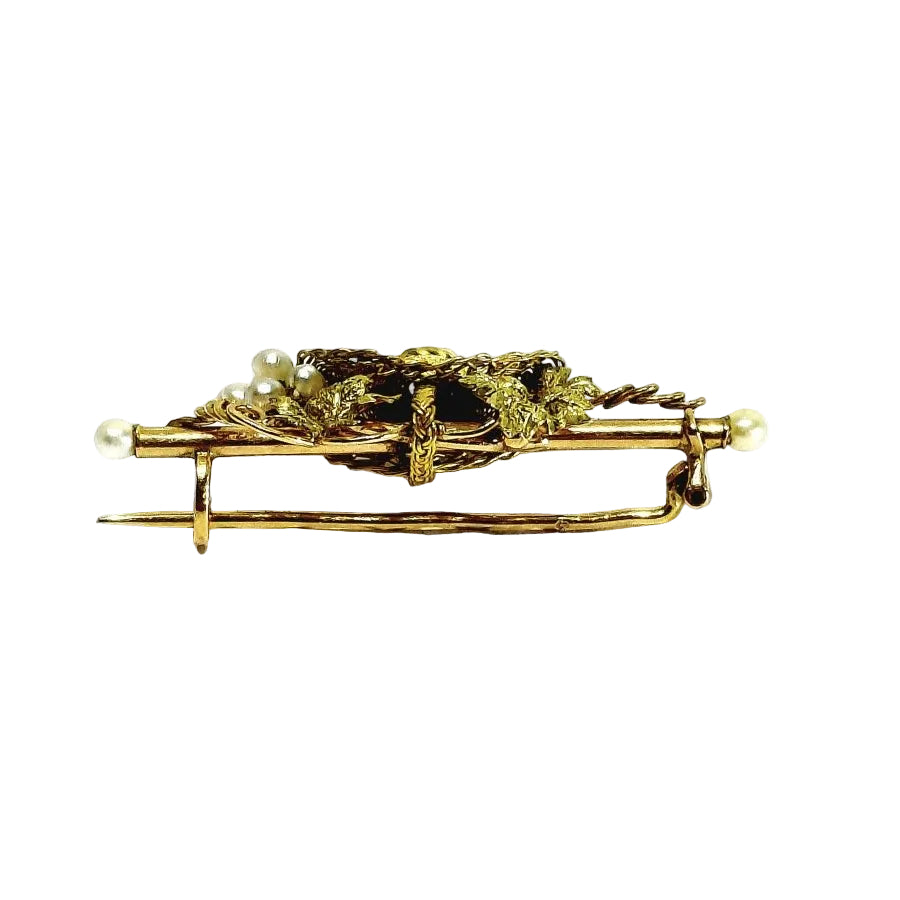 Broche Épingle en or jaune, or rose et perles - Castafiore