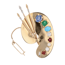 Broche Épingle en or jaune, or rose, platine, saphir, émeraude, turquoise, grenats, perle et diamants - Castafiore