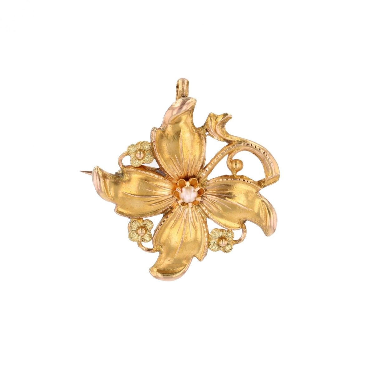 Broche Épingle en or jaune, or vert et perle - Castafiore