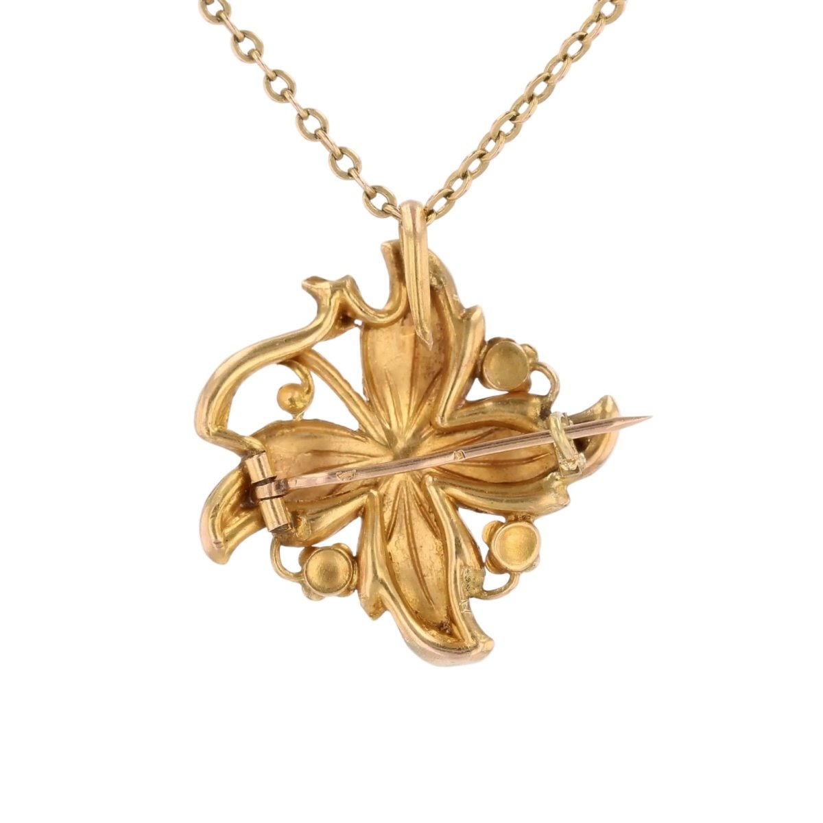 Broche Épingle en or jaune, or vert et perle - Castafiore