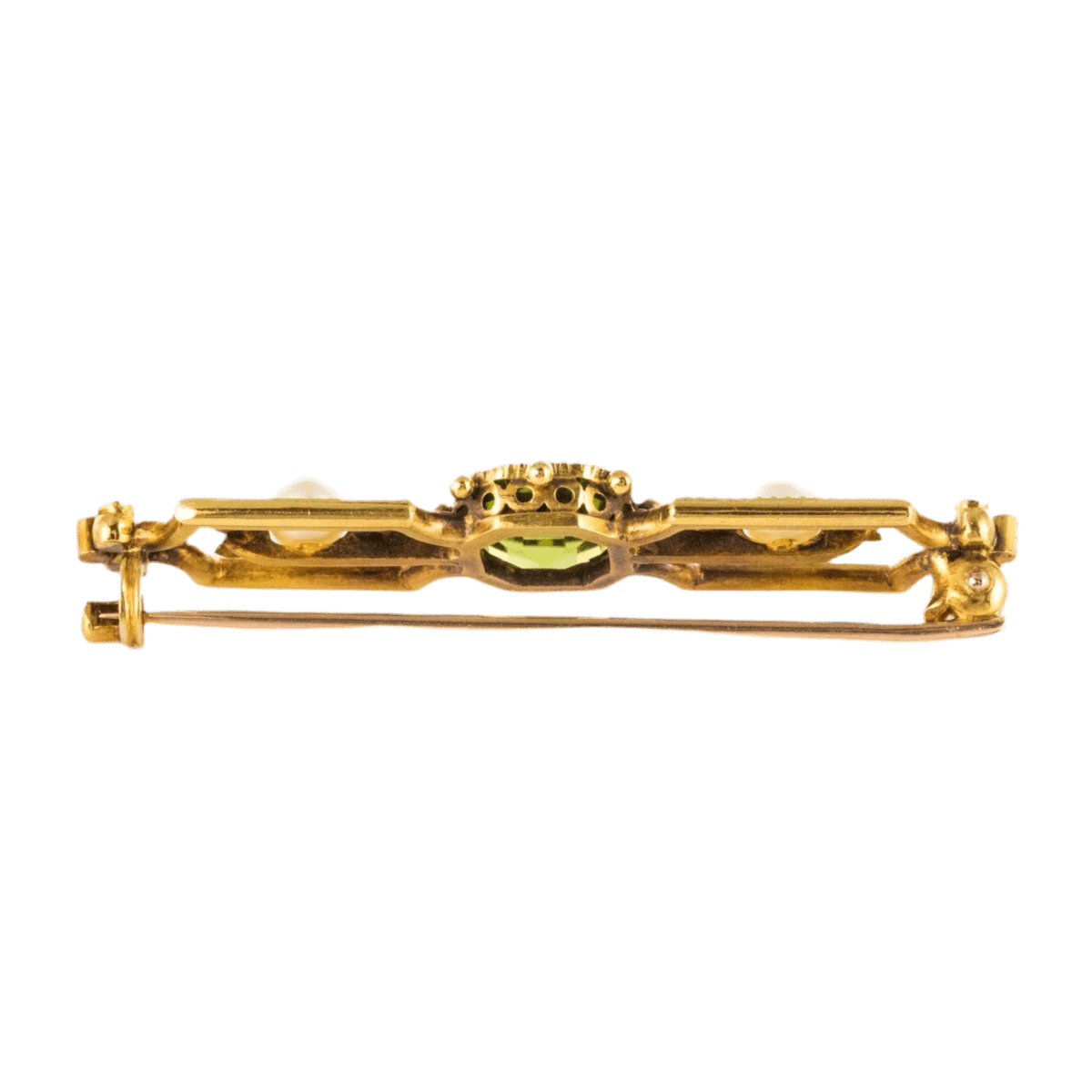 Broche Épingle en or jaune, péridot et perles - Castafiore