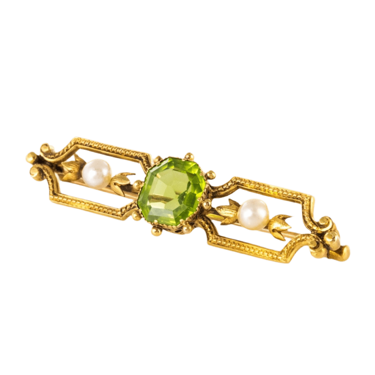 Broche Épingle en or jaune, péridot et perles - Castafiore