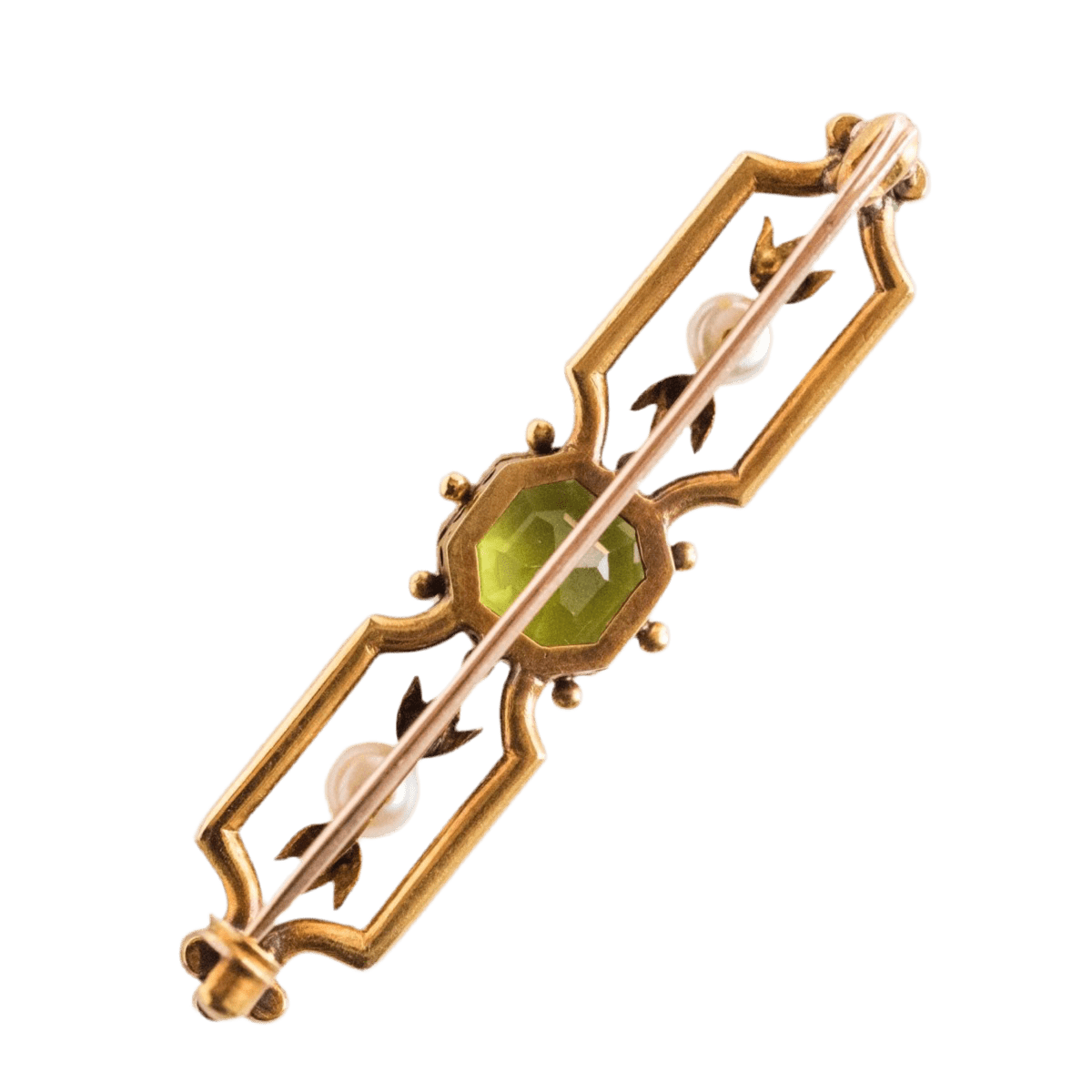 Broche Épingle en or jaune, péridot et perles - Castafiore