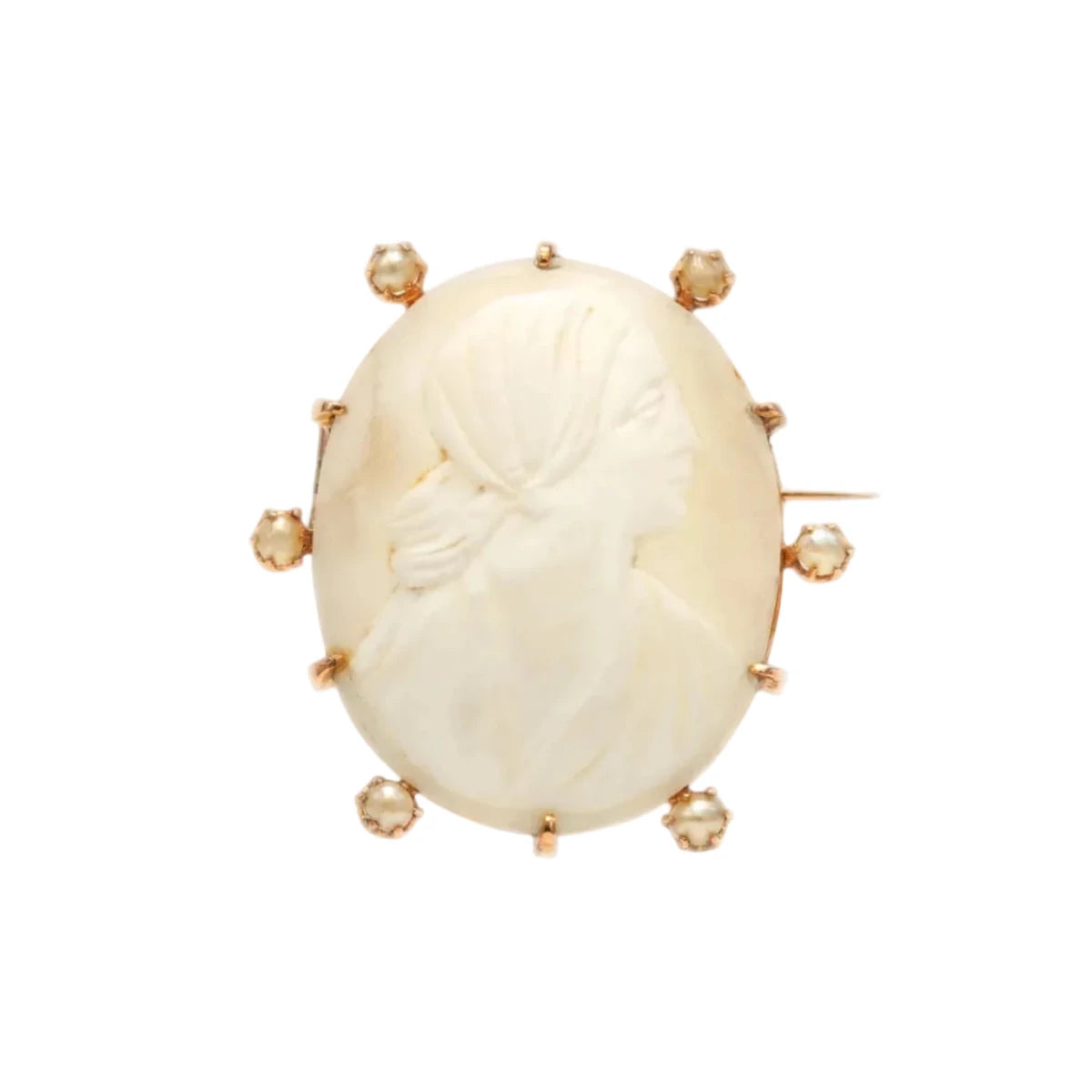 Broche Épingle en or jaune, perles et camée - Castafiore