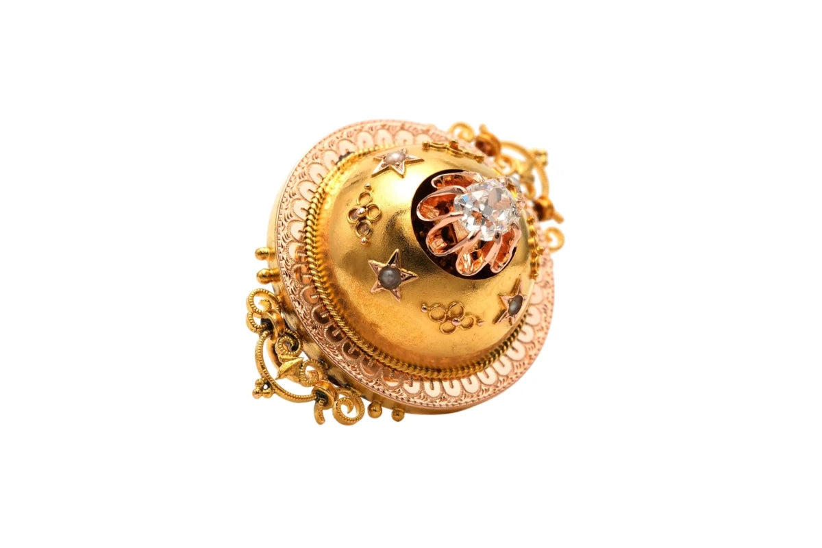 Broche Épingle en or jaune, perles et diamant - Castafiore