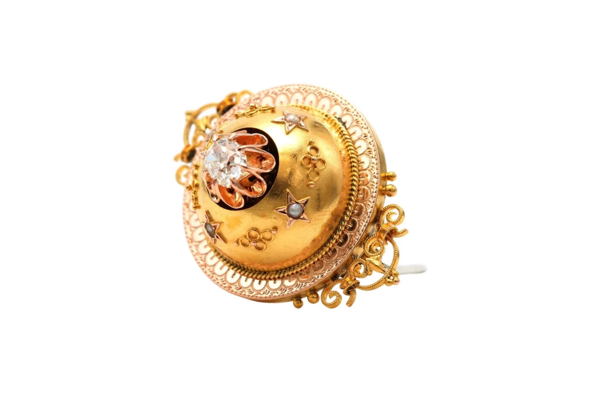 Broche Épingle en or jaune, perles et diamant - Castafiore