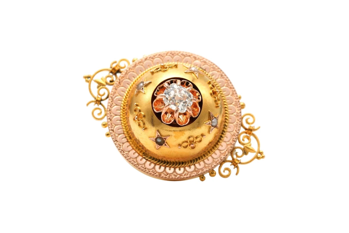 Broche Épingle en or jaune, perles et diamant - Castafiore