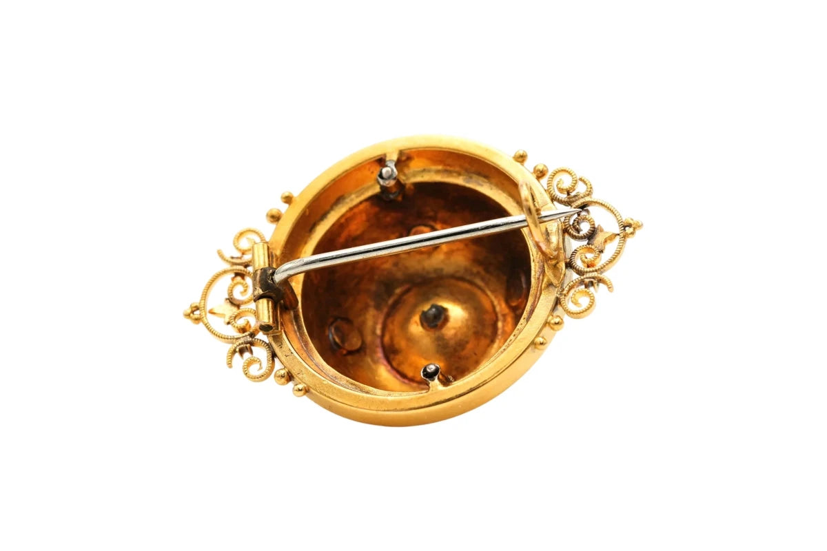Broche Épingle en or jaune, perles et diamant - Castafiore