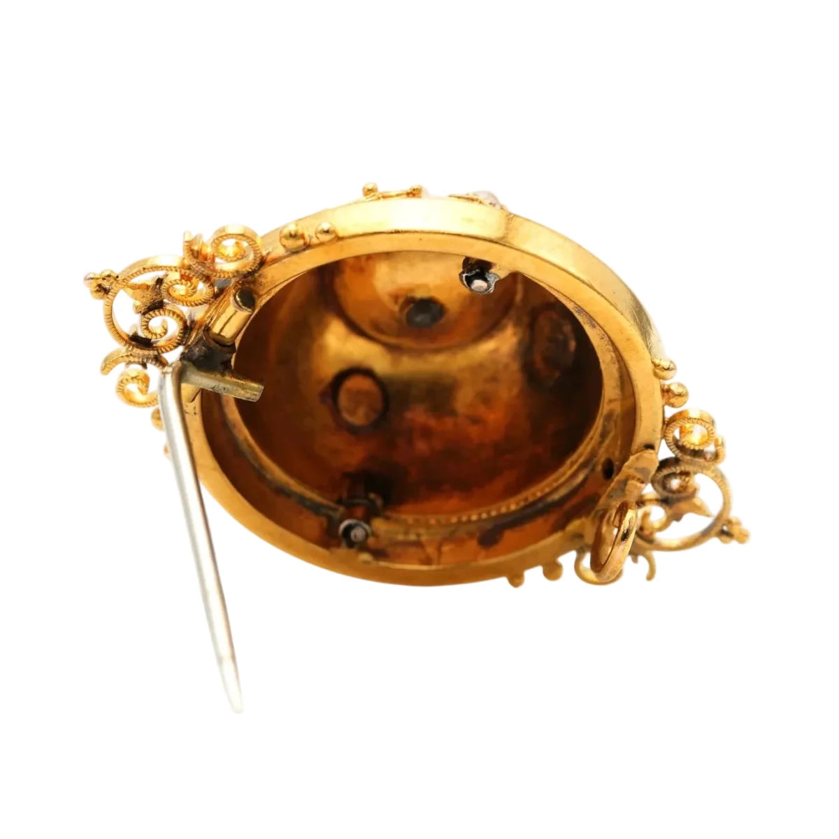 Broche Épingle en or jaune, perles et diamant - Castafiore