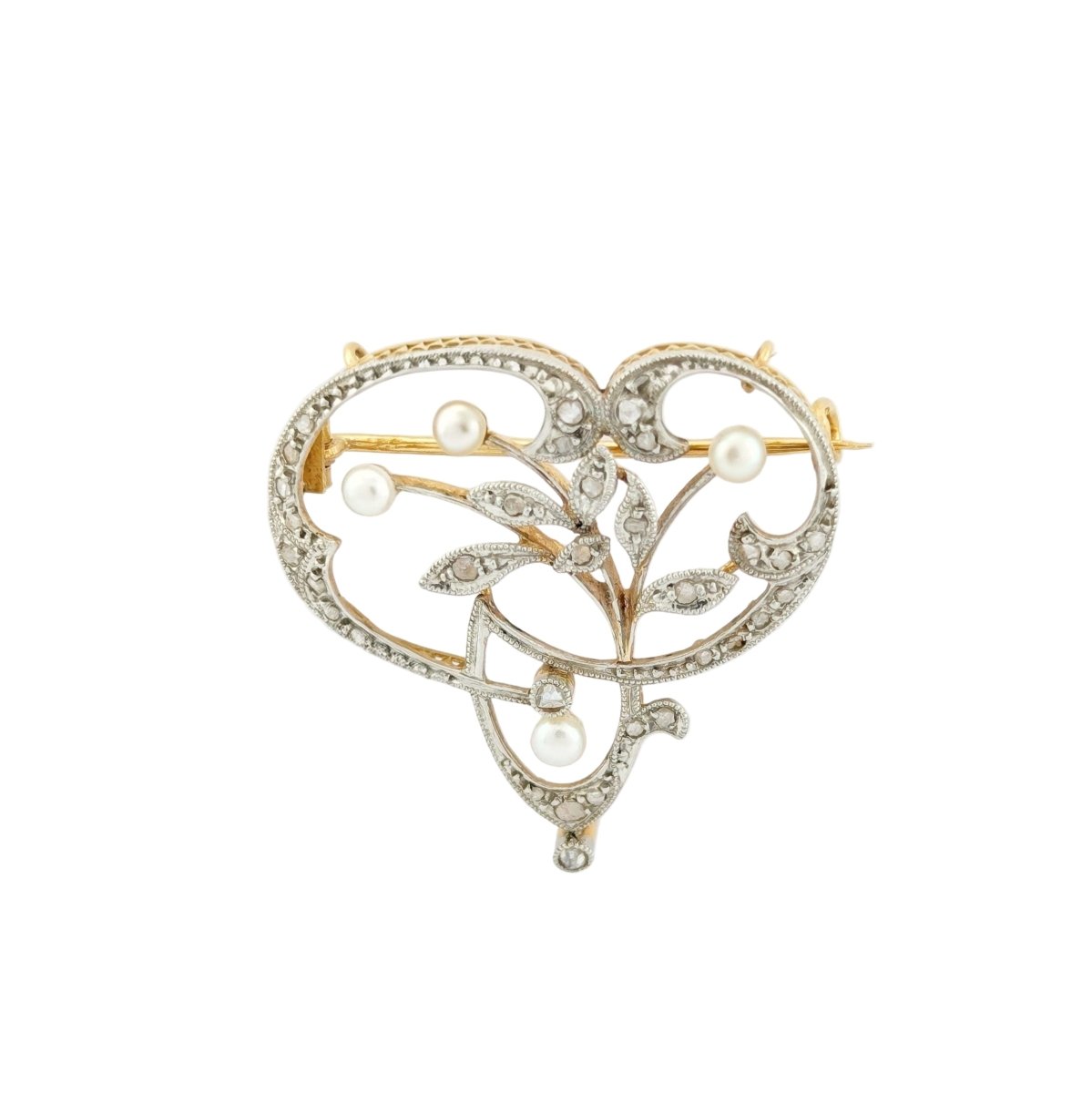 Broche Épingle en or jaune, perles et diamants - Castafiore