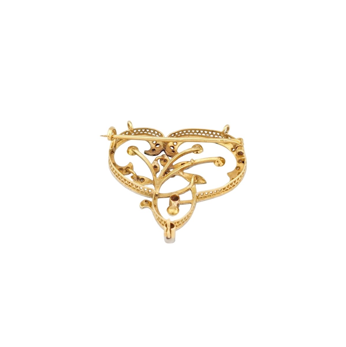 Broche Épingle en or jaune, perles et diamants - Castafiore