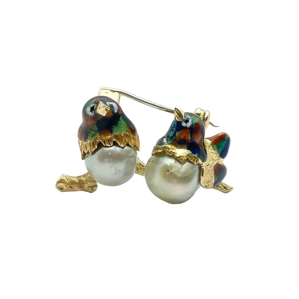 Broche Épingle en or jaune, perles et émail - Castafiore