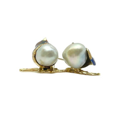 Broche Épingle en or jaune, perles et émail - Castafiore
