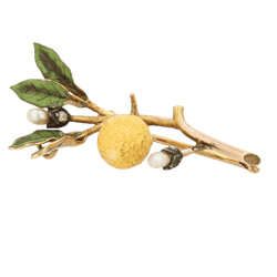 Broche Épingle en or jaune, perles et émail - Castafiore