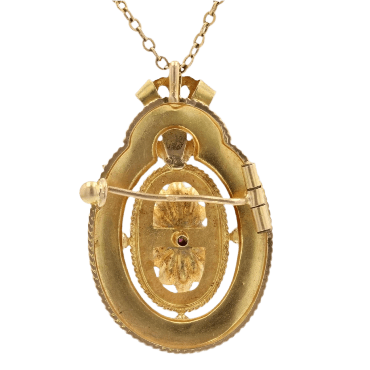 Broche Épingle en or jaune, perles et grenat - Castafiore