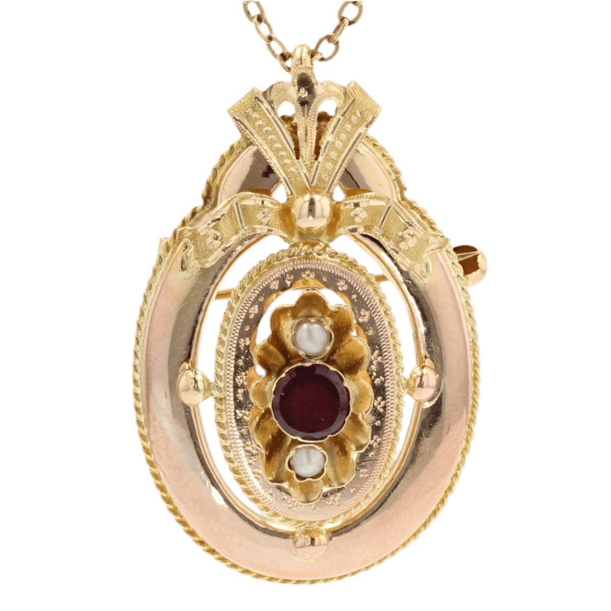 Broche Épingle en or jaune, perles et grenat - Castafiore