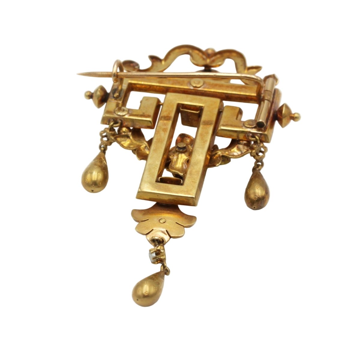 Broche Épingle en or jaune, perles et grenats - Castafiore