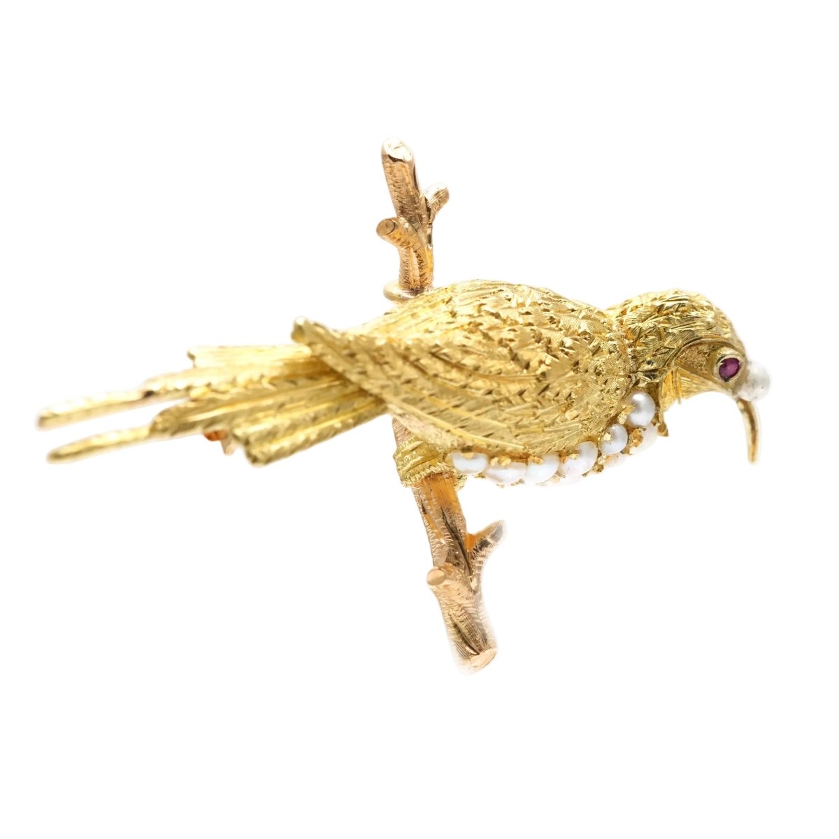 Broche Épingle en or jaune, perles et rubis - Castafiore