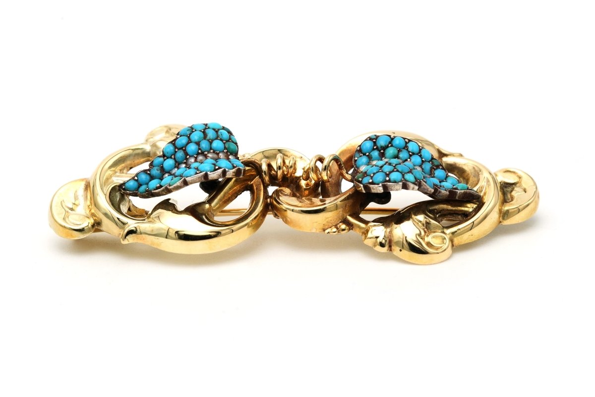 Broche Épingle en or jaune, perles et turquoises - Castafiore