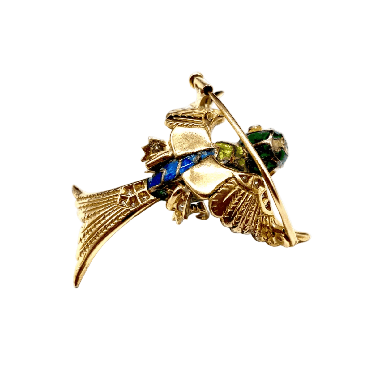Broche Épingle en or jaune, platine, rubis, émail et diamants - Castafiore