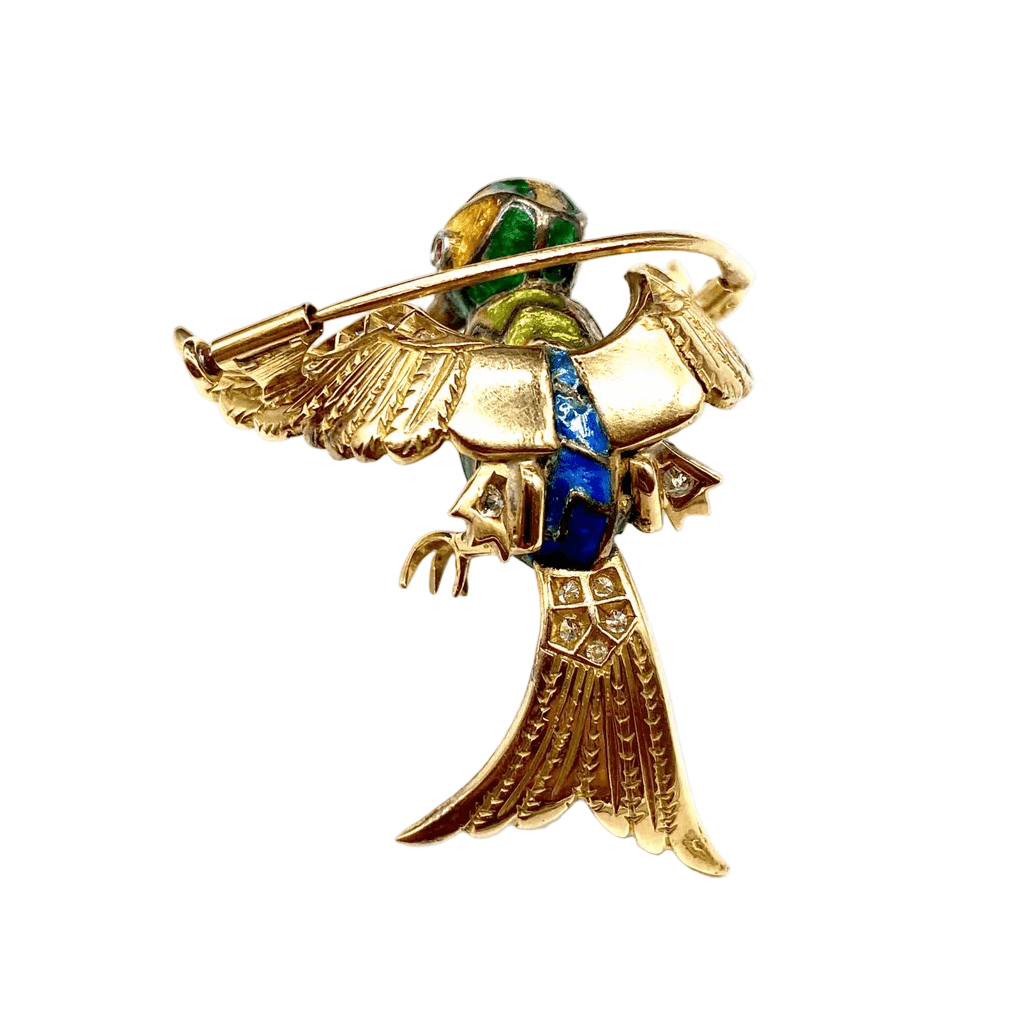 Broche Épingle en or jaune, platine, rubis, émail et diamants - Castafiore