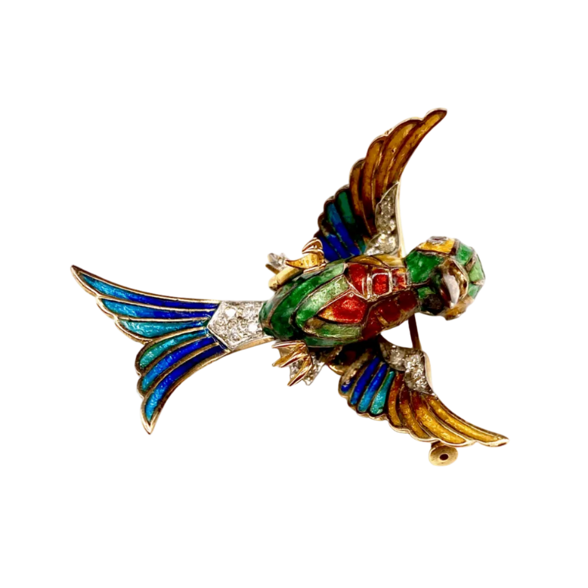 Broche Épingle en or jaune, platine, rubis, émail et diamants - Castafiore