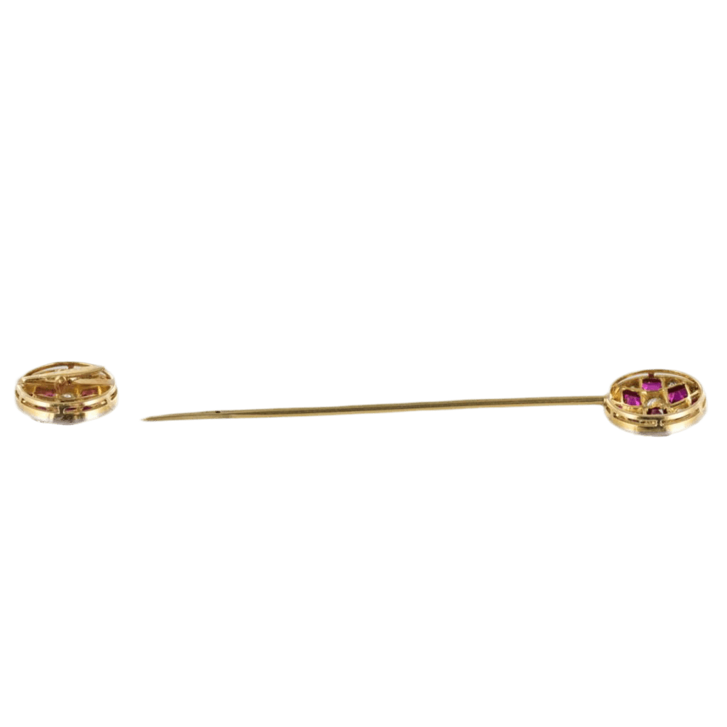 Broche Épingle en or jaune, platine, rubis et diamants - Castafiore