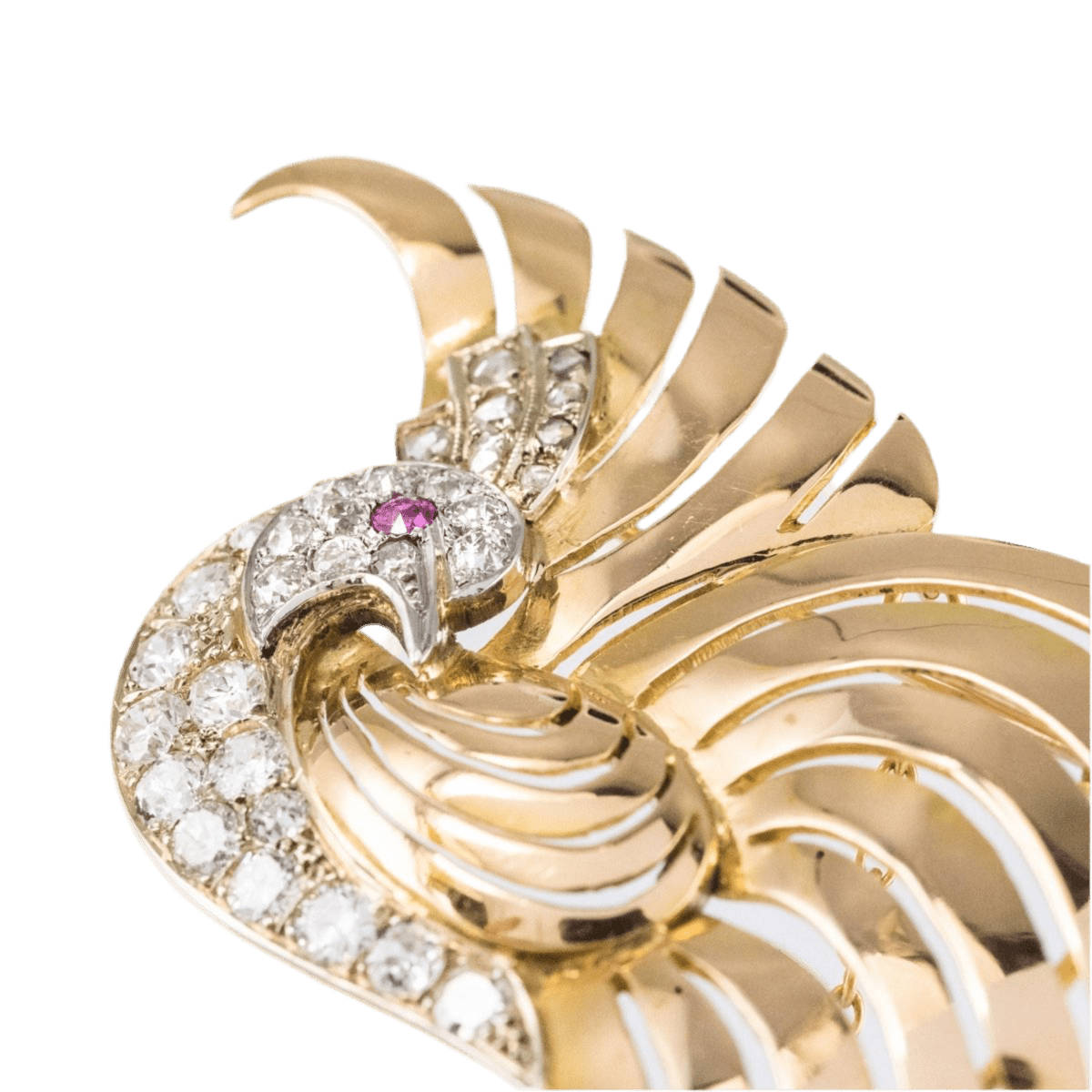 Broche Épingle en or jaune, platine, rubis et diamants - Castafiore