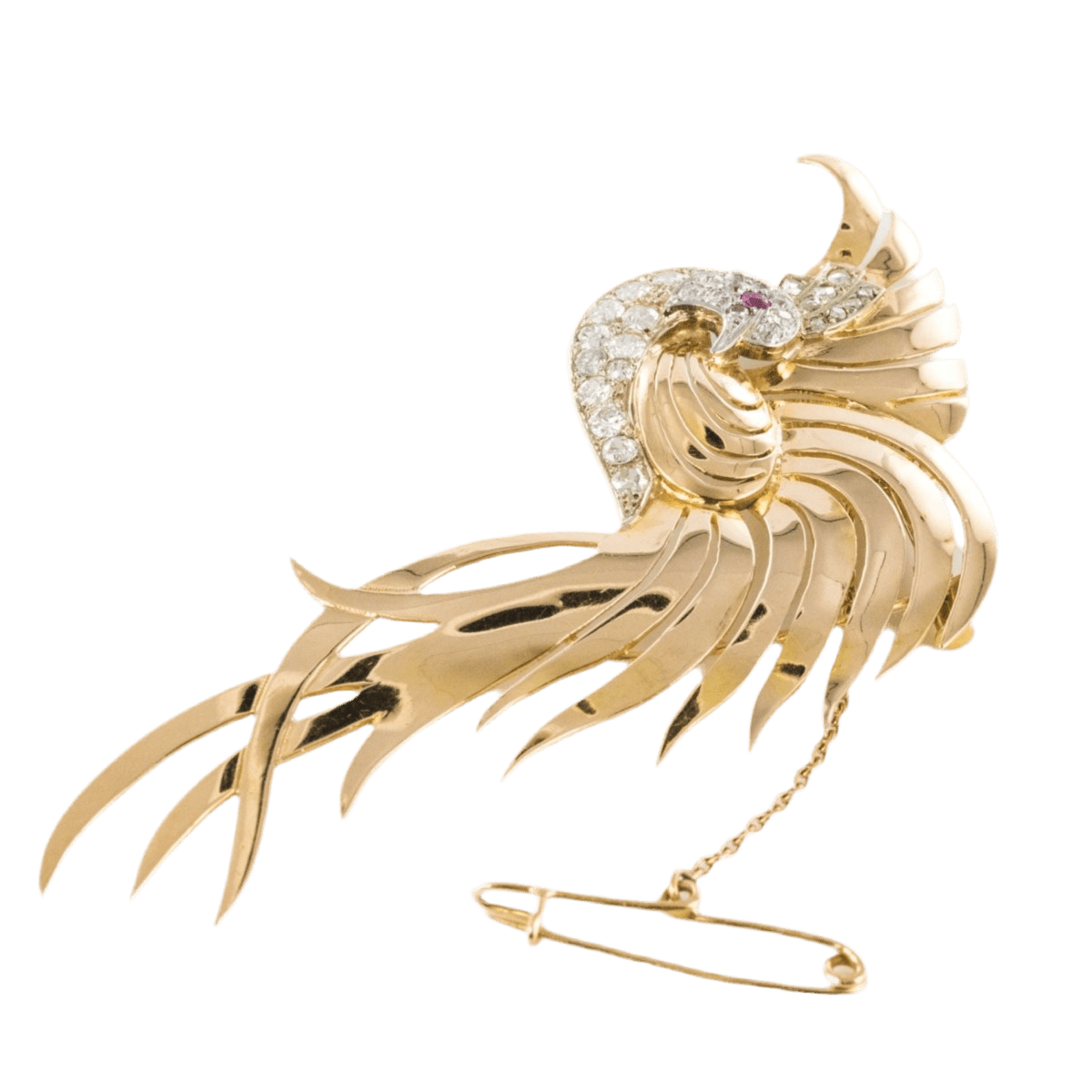 Broche Épingle en or jaune, platine, rubis et diamants - Castafiore