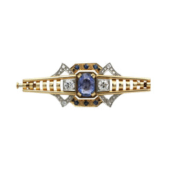 Broche Épingle en or jaune, platine, saphirs et diamants - Castafiore