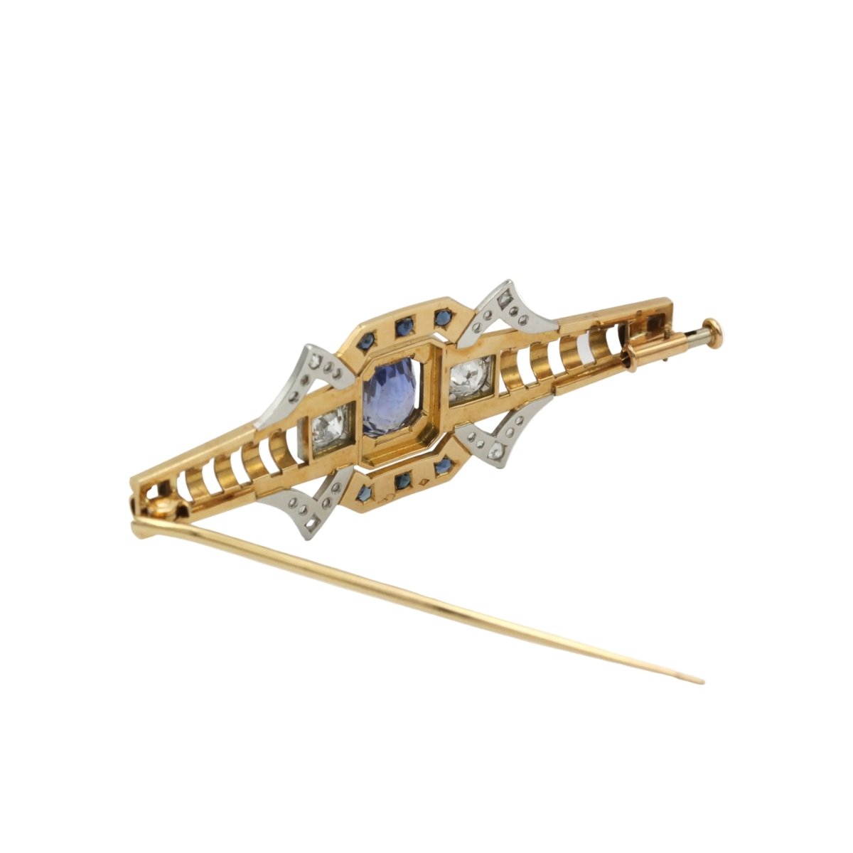 Broche Épingle en or jaune, platine, saphirs et diamants - Castafiore