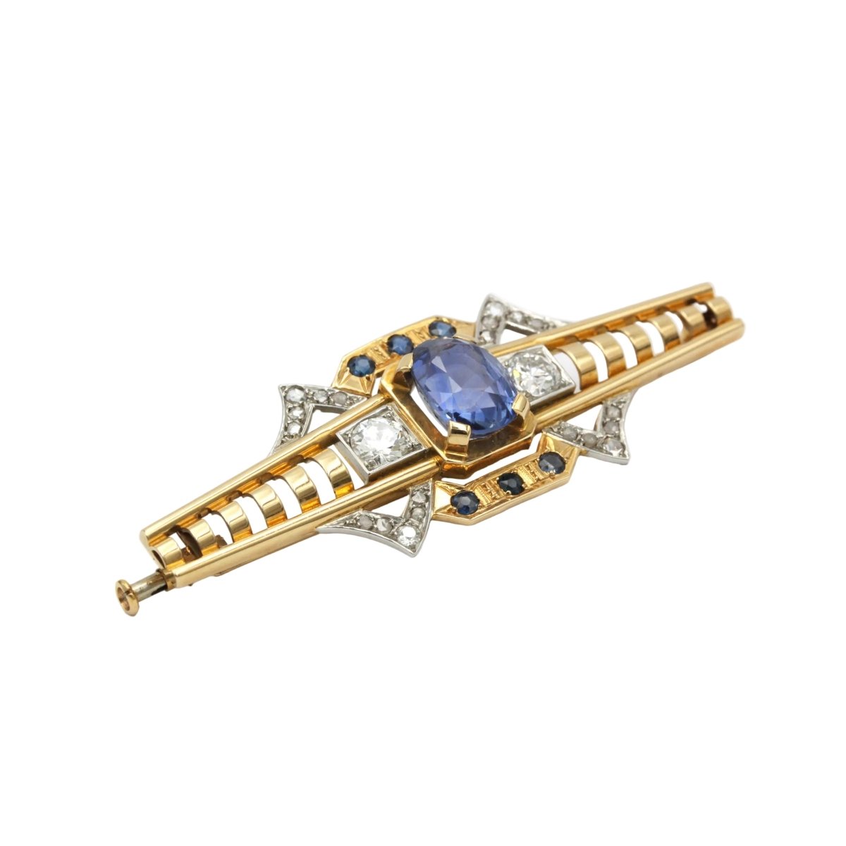 Broche Épingle en or jaune, platine, saphirs et diamants - Castafiore